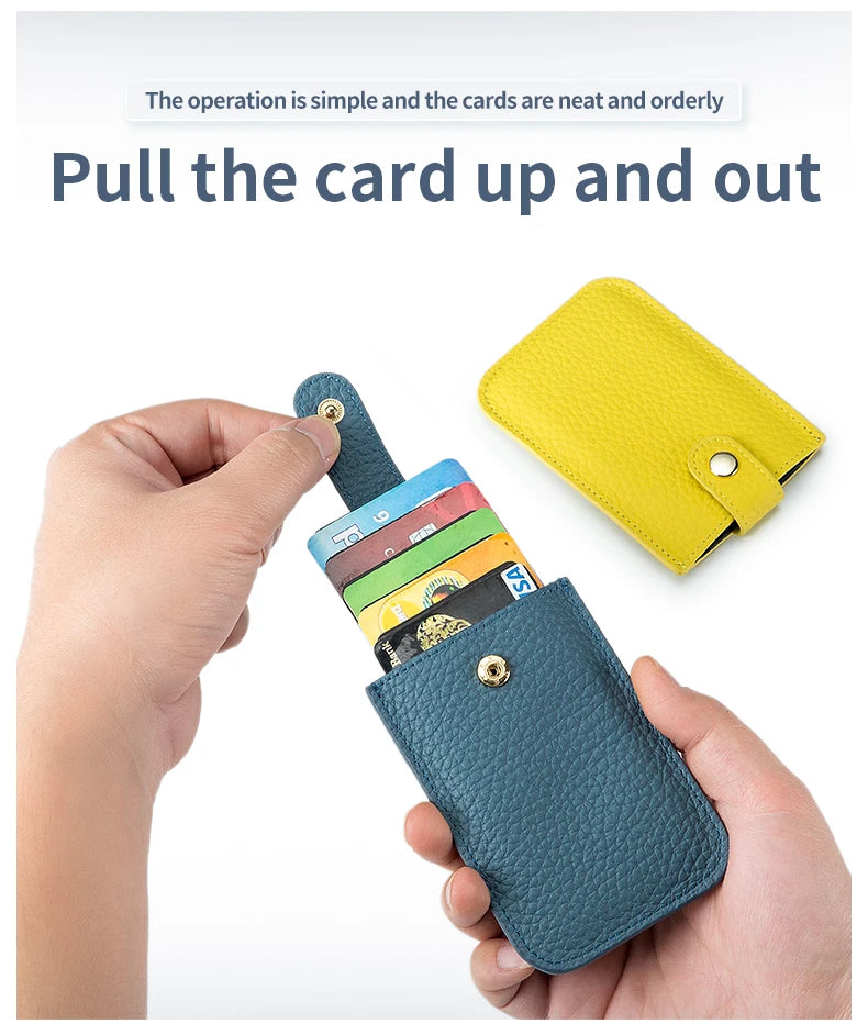 Slim Leather Card Holder with Quick-Access Pull Tab