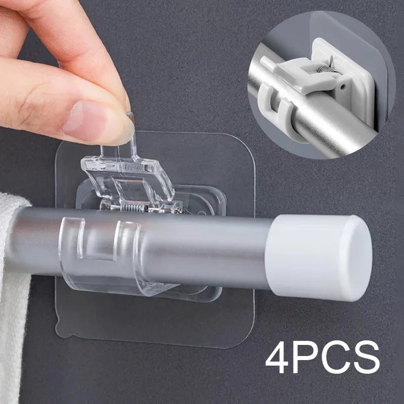 Self-Adhesive Curtain Rod Holders - No-Drilling Clamp Hooks