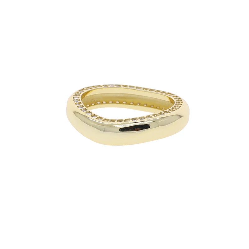 Wavy Stackable Gold-Plated Ring with Cubic Zirconia