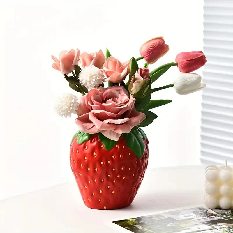 Strawberry-Shaped Resin Vase for Home Decor