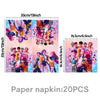 A set of 20 paper napkins featuring K-Pop themed designs and various sizes.