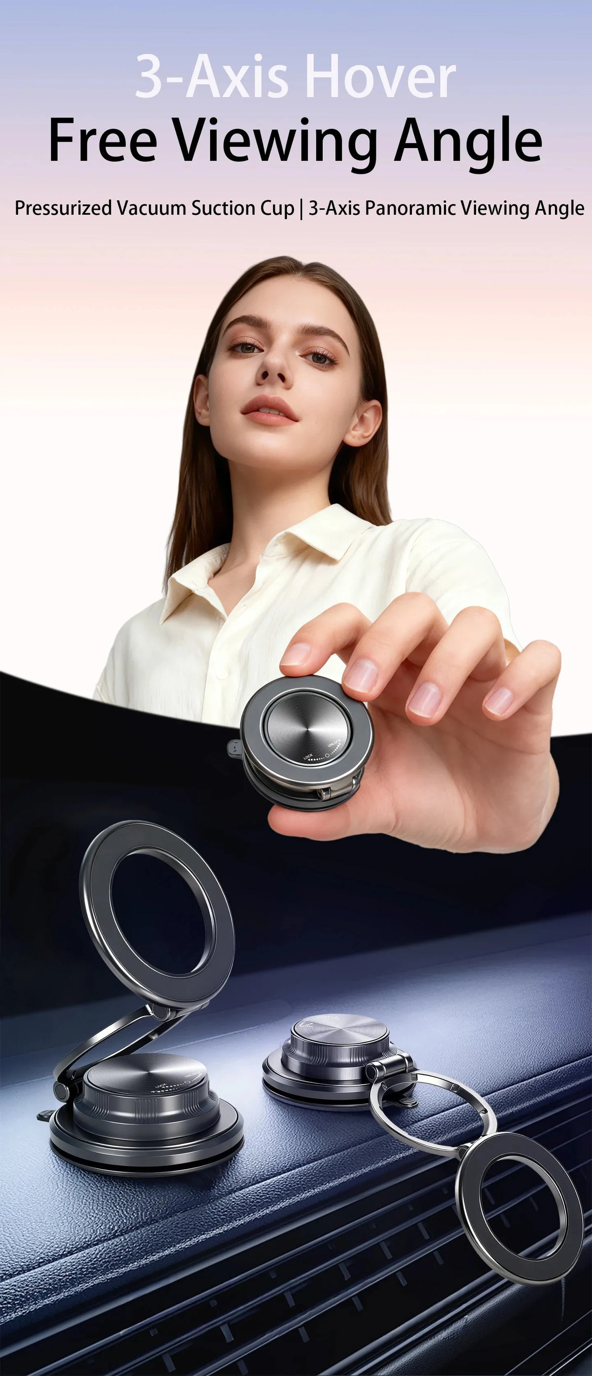 Magnetic Car Phone Holder with Vacuum Suction Mount