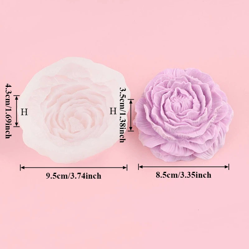 A light pink silicone mold shaped like a rose peony flower, used for crafting.