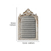 An arched resin jewelry display stand with a hand-painted floral design in a silver tone.