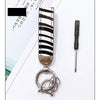 Zebra Print Leather Keychain with Animal Pattern