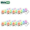 Eight pieces of colorful LED clickable fidget keychains with a keyboard design