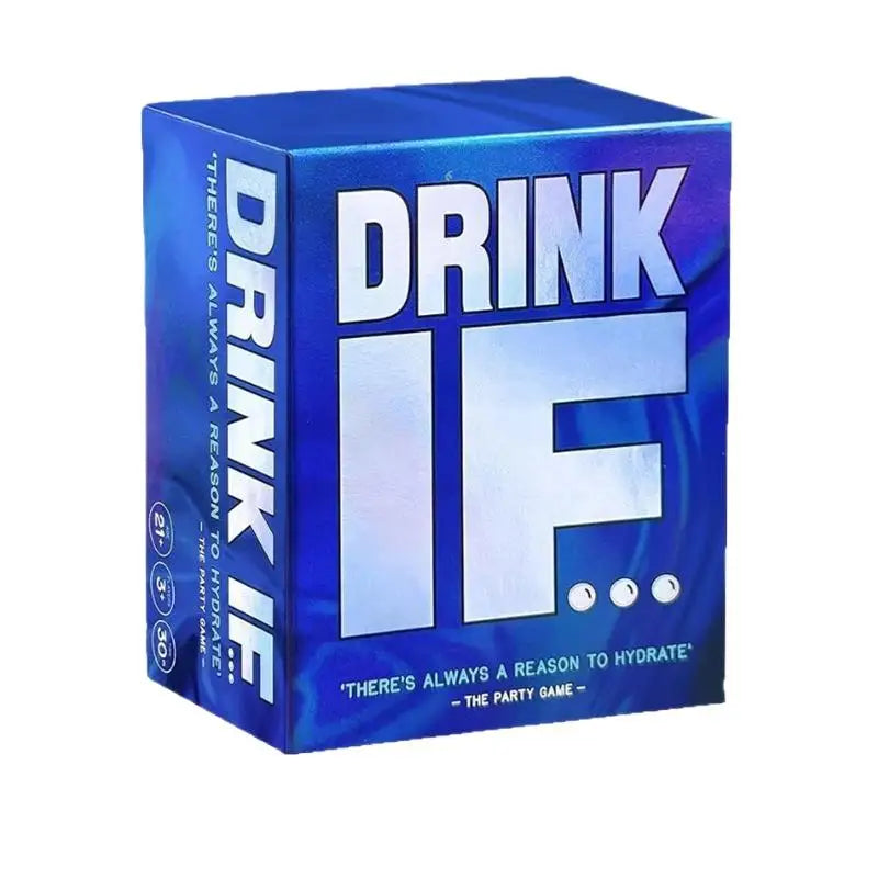 A blue box for the Drink If adult drinking game cards featuring white text and a large IF