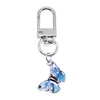 Silver padlock keychain charm with a blue and purple butterfly pendant