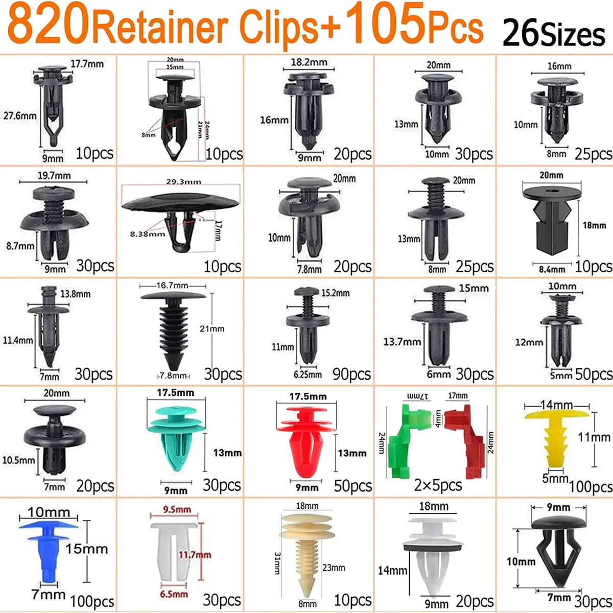 Universal Auto Trim Clip Assortment Kit – Plastic Push Rivets & Fasteners