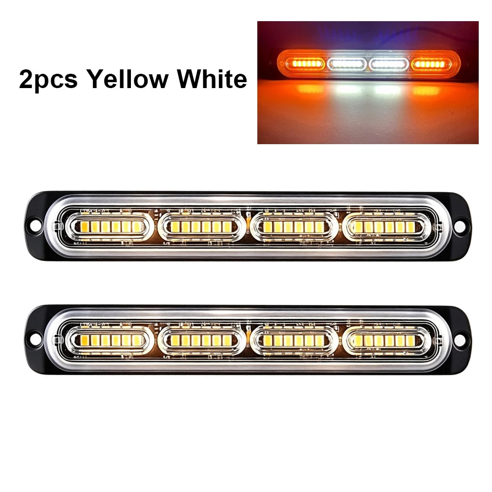 Two yellow white LED strobe warning light bars for vehicles
