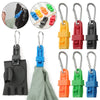 Various colored durable glove clips and accessories shown with a black glove.