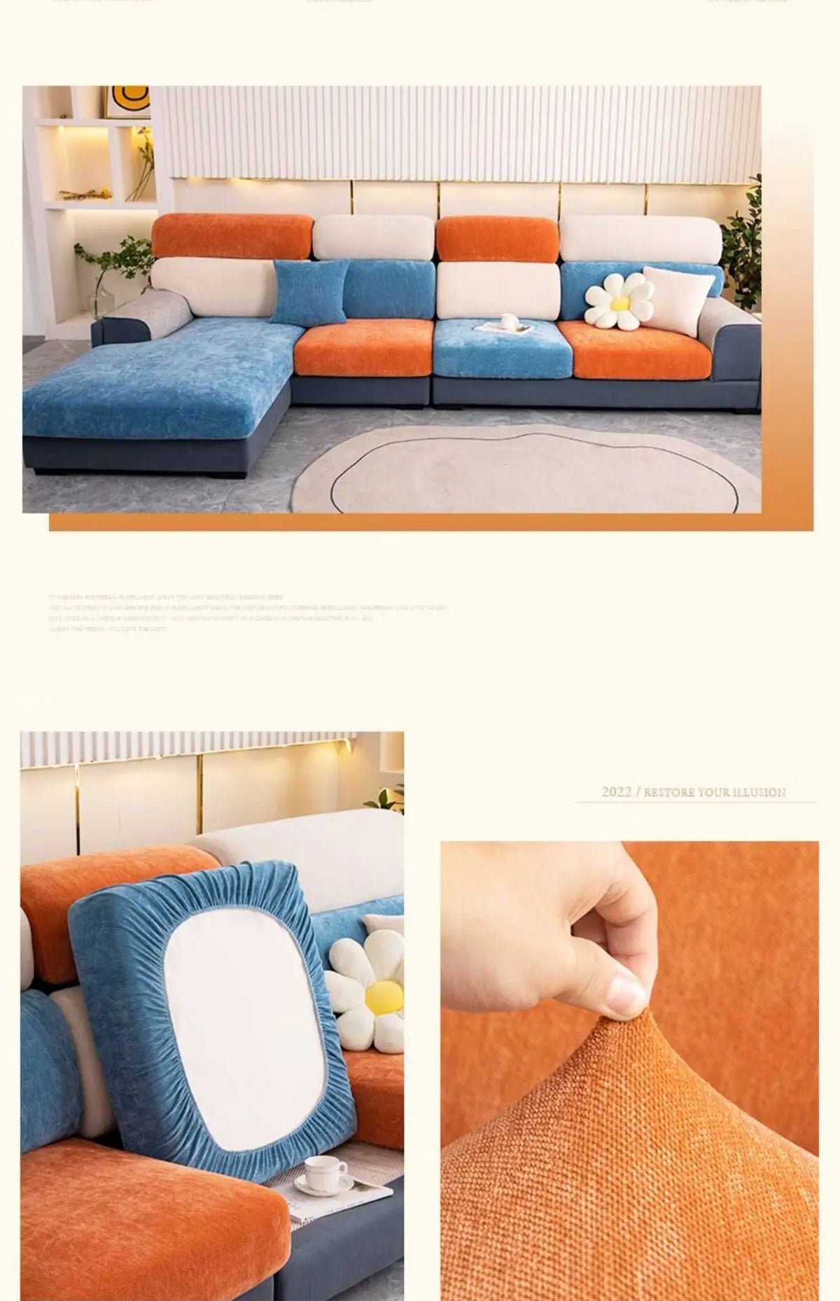 Universal Stretch Sofa Cover with Full Backrest and Headrest
