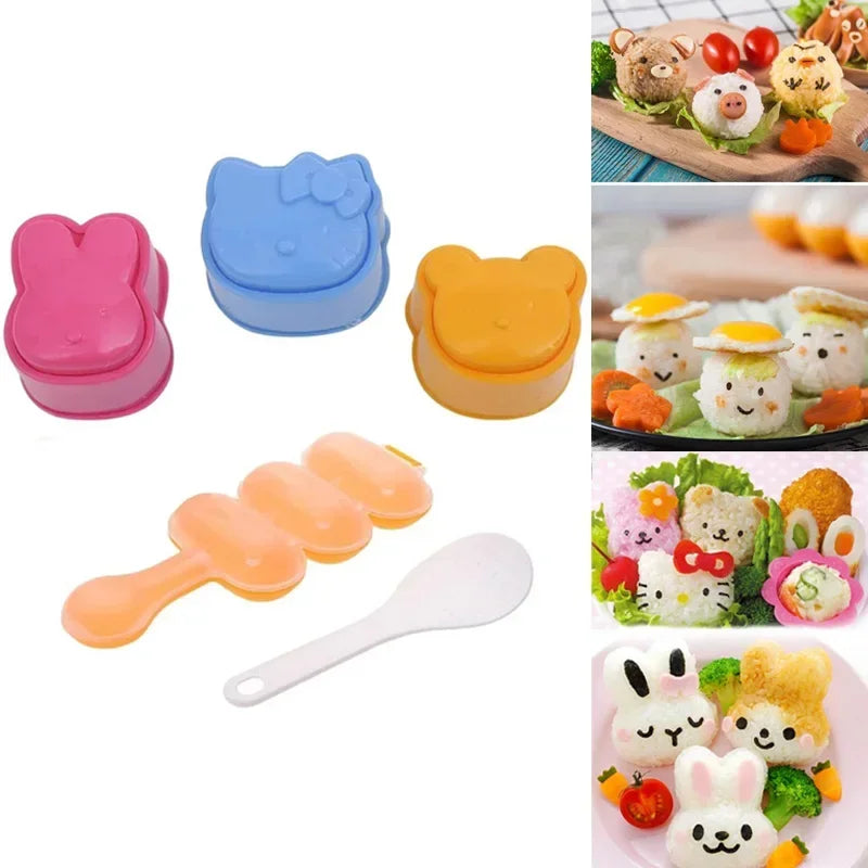 Set of silicone rice ball moulds and a paddle for making fun DIY bento food