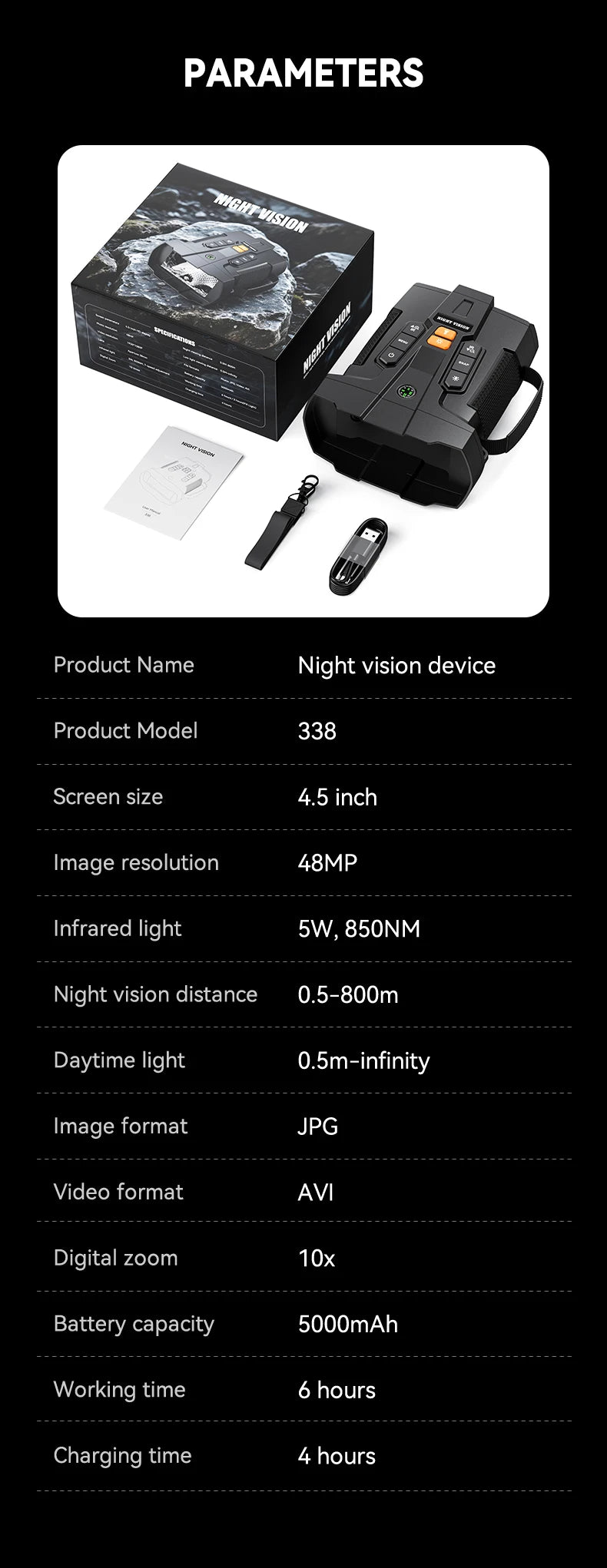 4K Night Vision Binoculars with 4.5" HD Screen and 800m Range