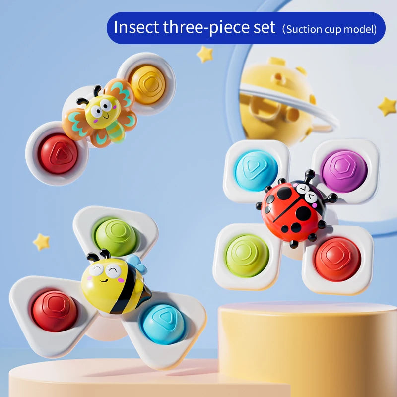 An insect three-piece set of suction cup fidget toys featuring various insects in colorful designs.