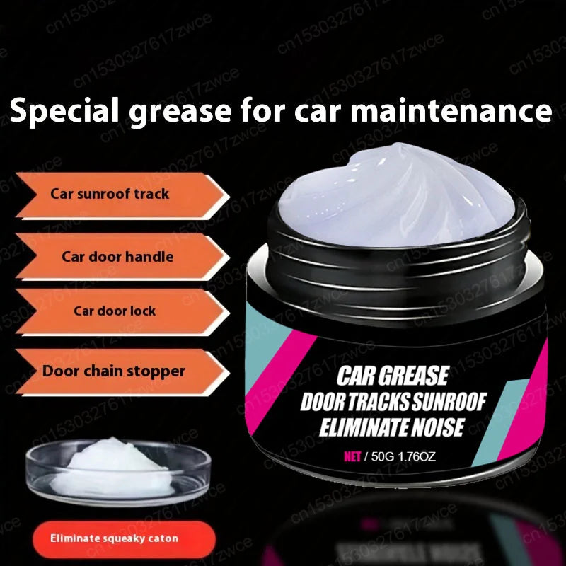 Jar of special grease for car maintenance used to eliminate noise in sunroof tracks, door handles, and door chains.