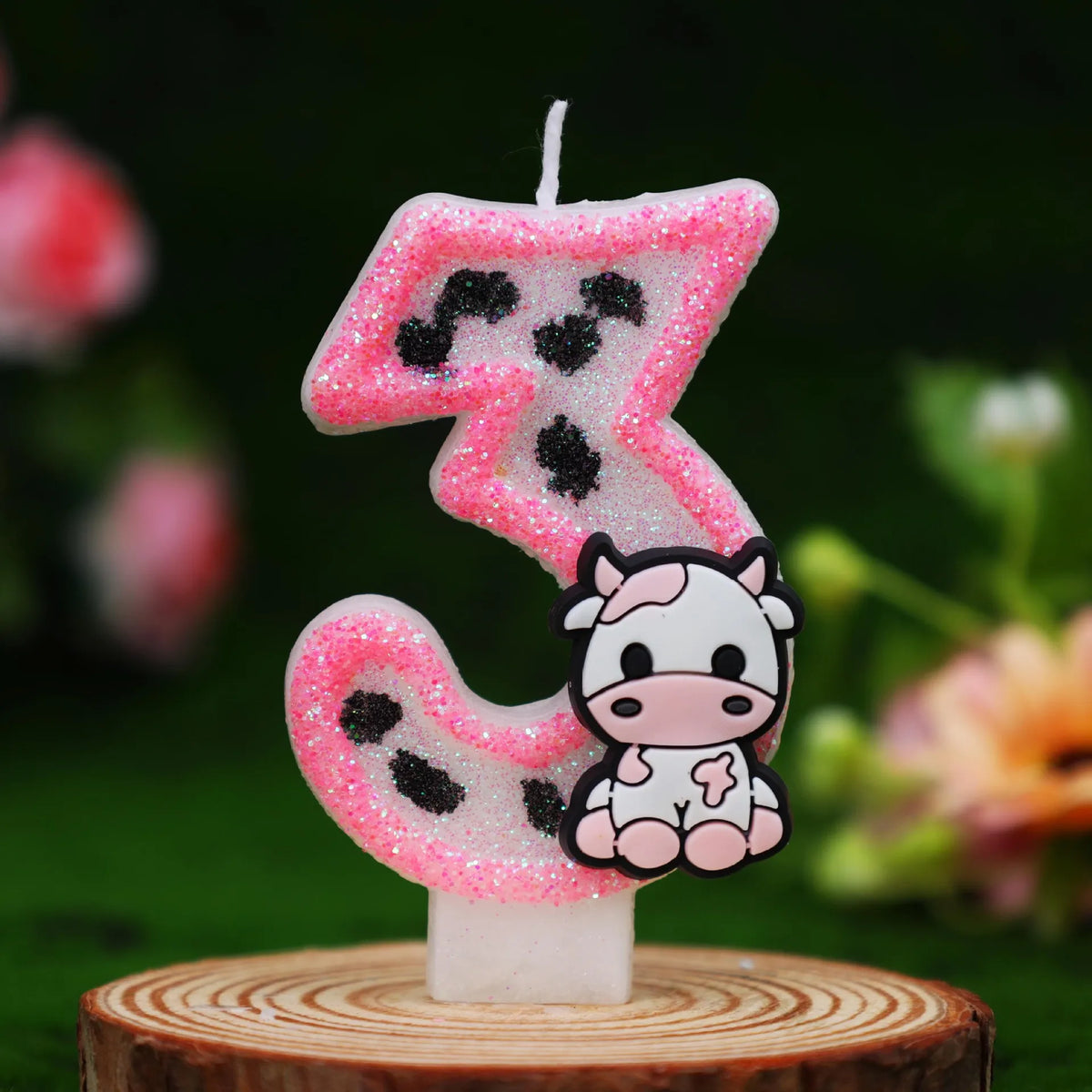Cow Print Number Candles with Glitter Finish