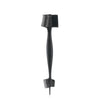 A black edge control brush used for styling hairlines and wigs.