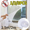 Self-adhesive invisible mosquito screen in various sizes 1/2/3 pieces shown being installed on a window.