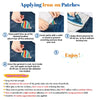 Instructions for applying iron-on patches, showing placement and pressing techniques.