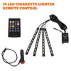A remote control for a 36 LED cigarette lighter remote control device with multiple buttons and light strips.