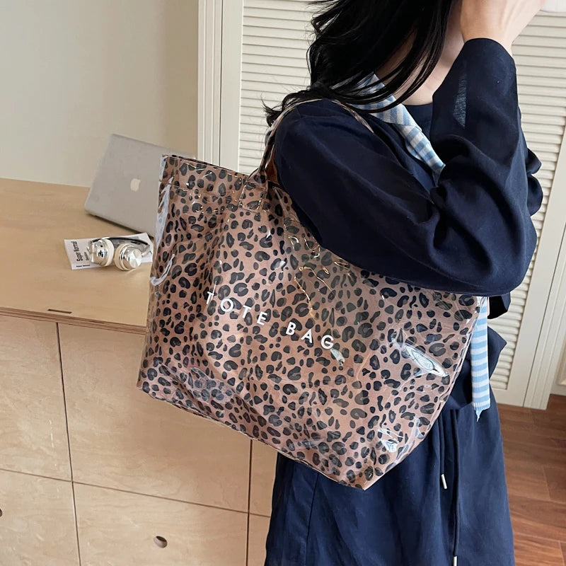Leopard Print PVC Large Tote Bag