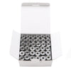 A white box containing numerous Class 15 prewound bobbins with 60wt polyester thread for home embroidery machines