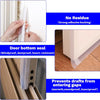Close-up of silicone weather stripping seal tape being applied to a door frame and window, highlighting its adhesive backing 