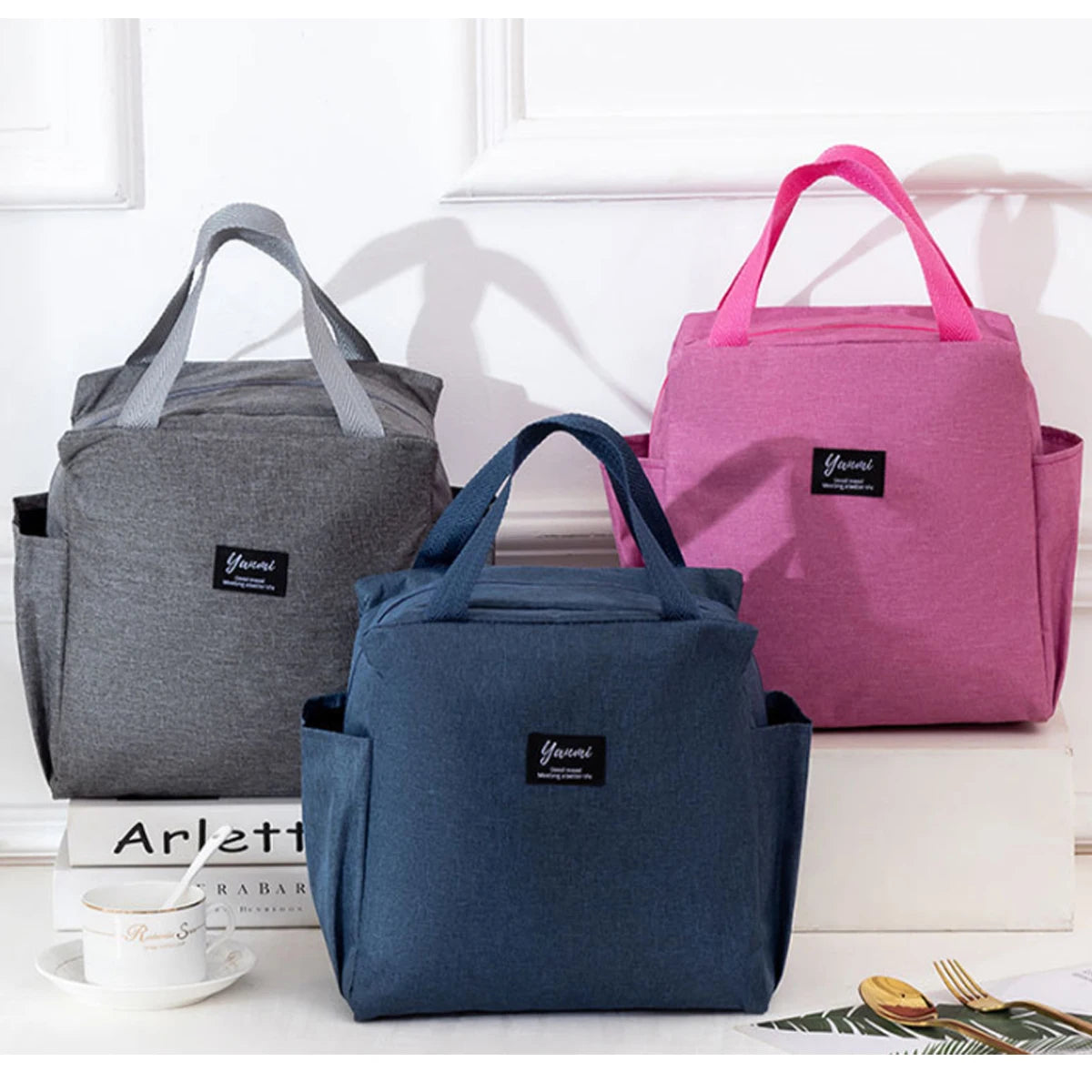 Insulated Canvas Lunch Bag with Double Pockets