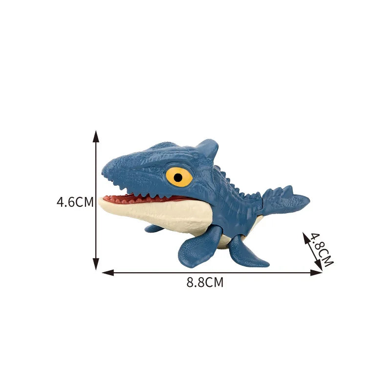Blue interactive finger biting dinosaur toy featuring a Triceratops or Tyrannosaurus design.