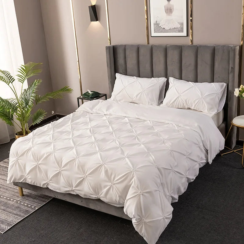 3D Buttoned Pleated Duvet Cover Set with Pillowcases