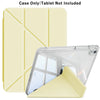 A clear foldable case for an iPad is shown alongside a matching yellow protective cover.