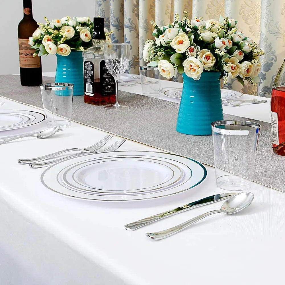 Elegant White Plastic Plates with Gold Rim