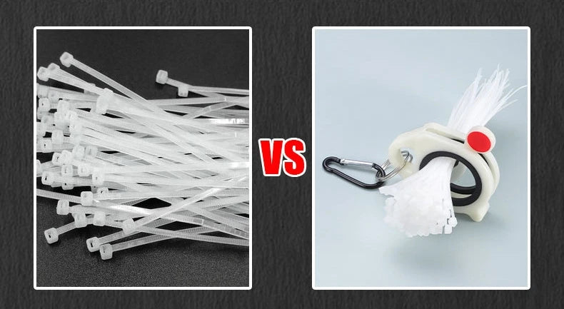 Comparison of reusable fluorescent cable ties and a similar cord management tool.