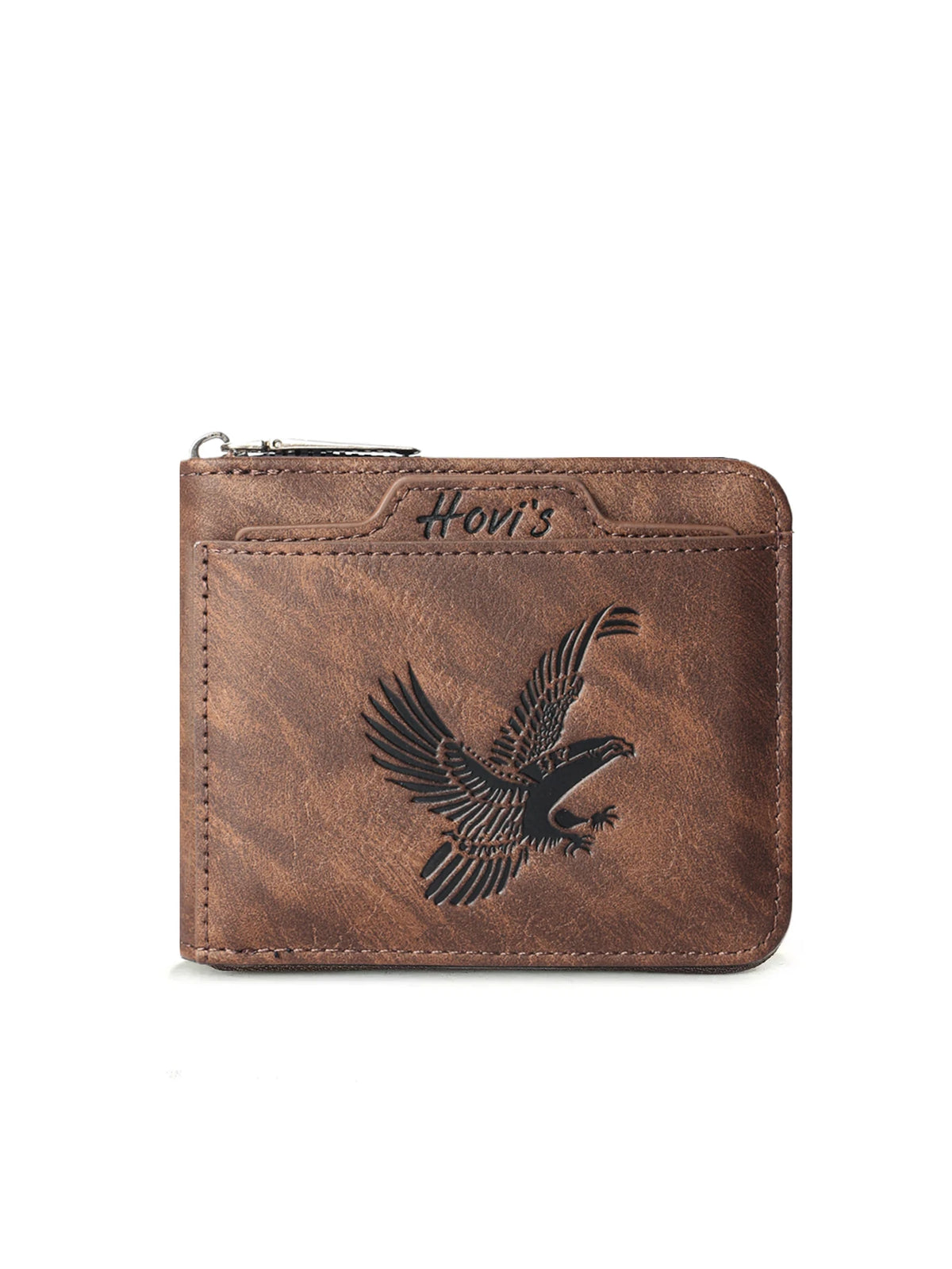 HOVIS Men's Slim Leather Wallet with Eagle Emboss and Zip Closure