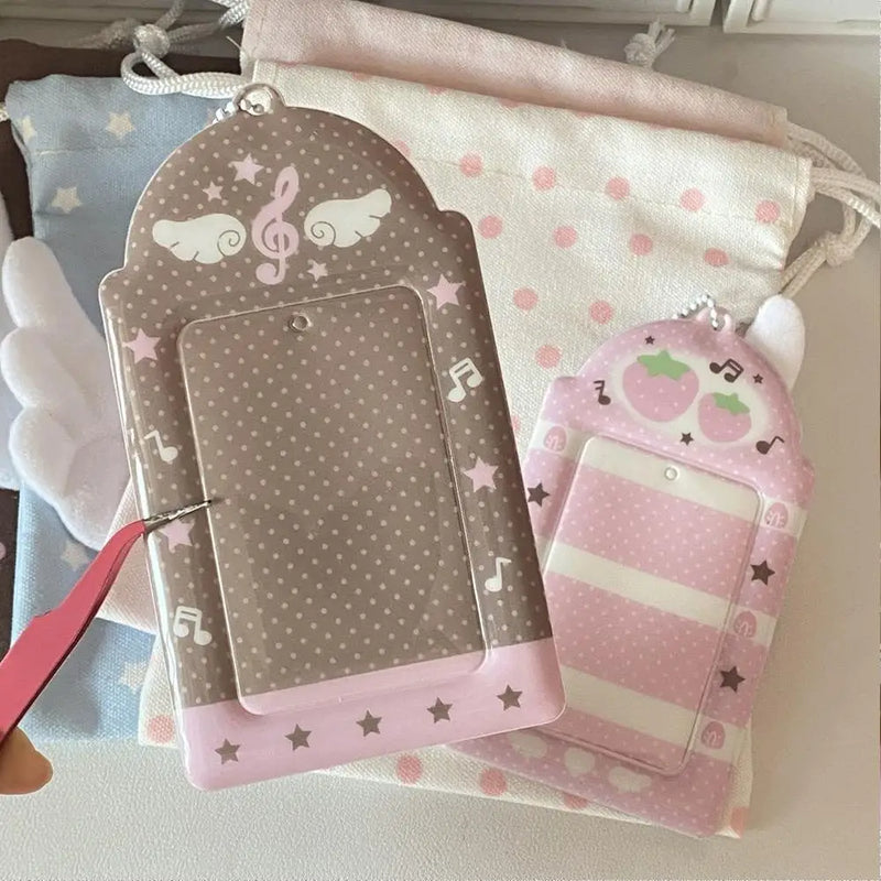 Pink Strawberry Card Holder Keychain