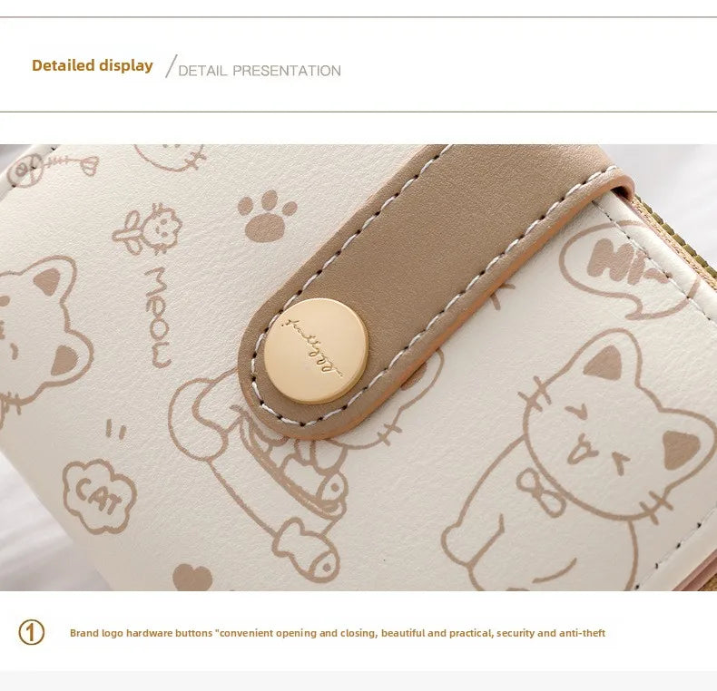 Cute Cat Face PU Leather Coin Purse with Wrist Strap