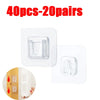 40 pieces of transparent strong adhesive hooks sold in 20 pairs, shown with an application example.