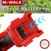 Red M-Walk battery pin fitting for a cordless brushless electric pruning shears tool.