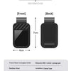 Front and back views of a black ABS car eyeglass holder with a sponge pad for visor installation