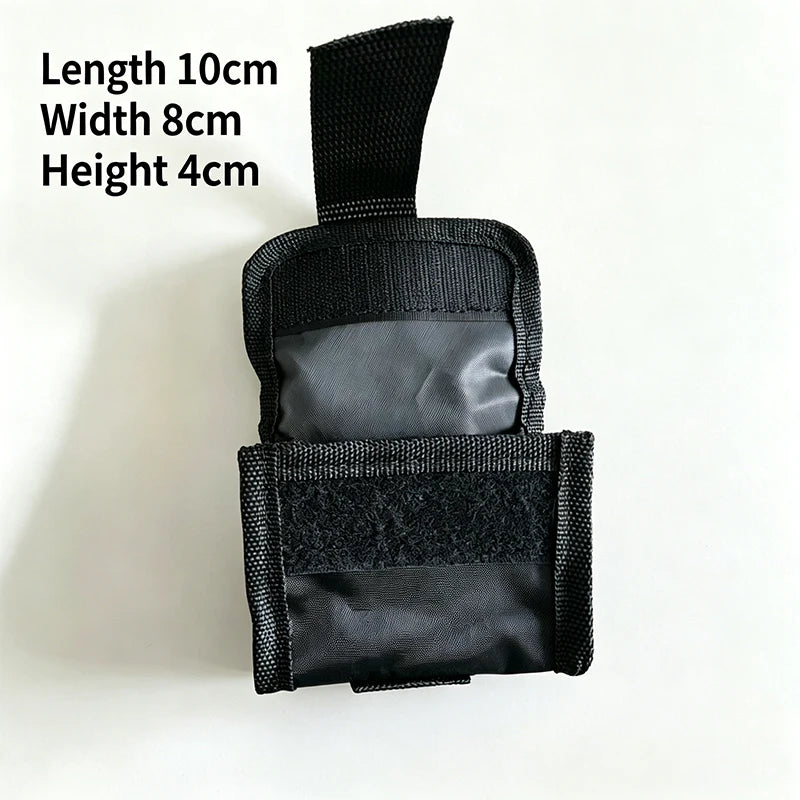 Black motorcycle disc brake lock featuring a strap and storage pouch.