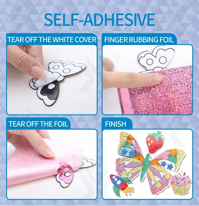 No-Mess Foil Art Kit for Kids – Creative Craft Set with Butterfly & Dessert Designs