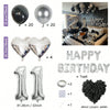 Set Partyballons in Silber und Schwarz, herzförmige Ballons und Zahlenballons für eine Geburt
