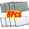 A set of eight dual-sided microfiber scrub sponges for car detailing, shown in gray and white.