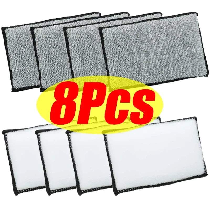 A set of eight dual-sided microfiber scrub sponges for car detailing, shown in gray and white.