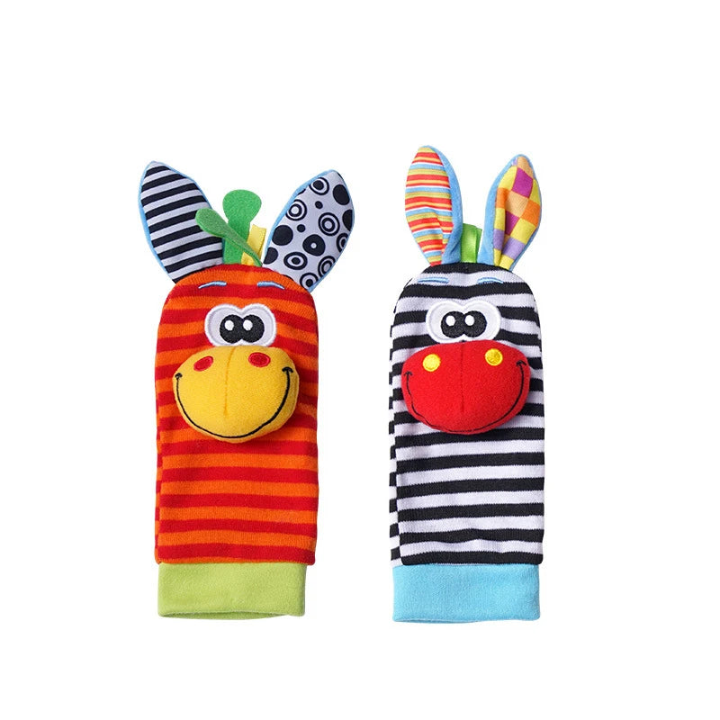 Baby Wrist Rattles and Animal Socks Set for Sensory Development