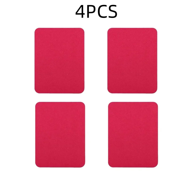 Four bright pink iron-on fabric patches are displayed against a white background.
