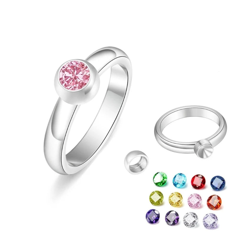 Interchangeable Birthstone Ring with 12 Zircon Stones