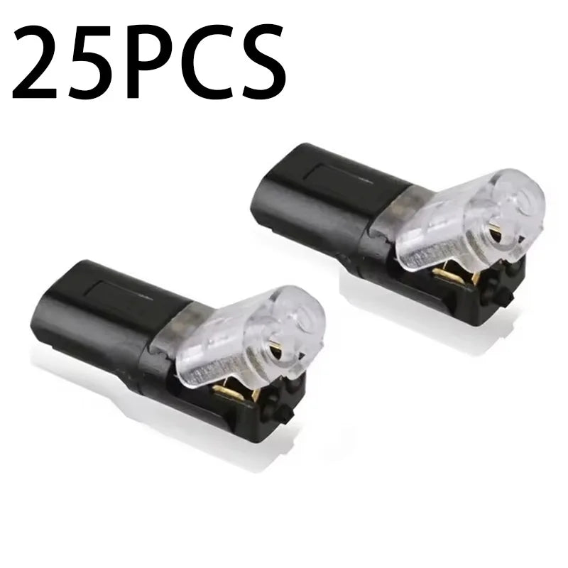 A pack of 25 black D2 Double-Line Interlocking LED connectors for no-solder quick connection.