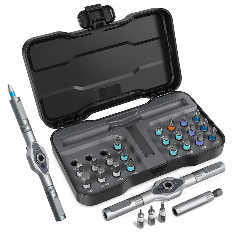 Gearless Ratchet Screwdriver Set with Magnetic S2 Steel Bits